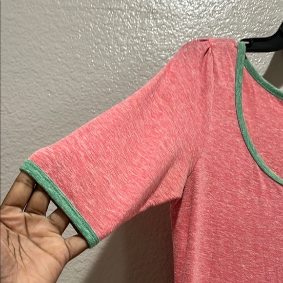 Lula Roe Pink and Green Trim Midi Dress Short Sleeve Size Medium Vaca Summer - Picture 3 of 7